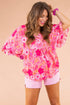 Floral Print Ruffled Half Sleeve Plus Size Babydoll Blouse